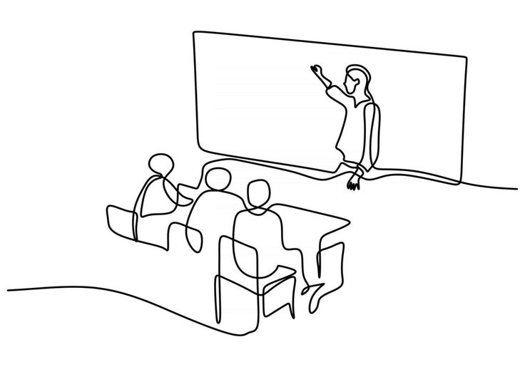 line drawing of a class room